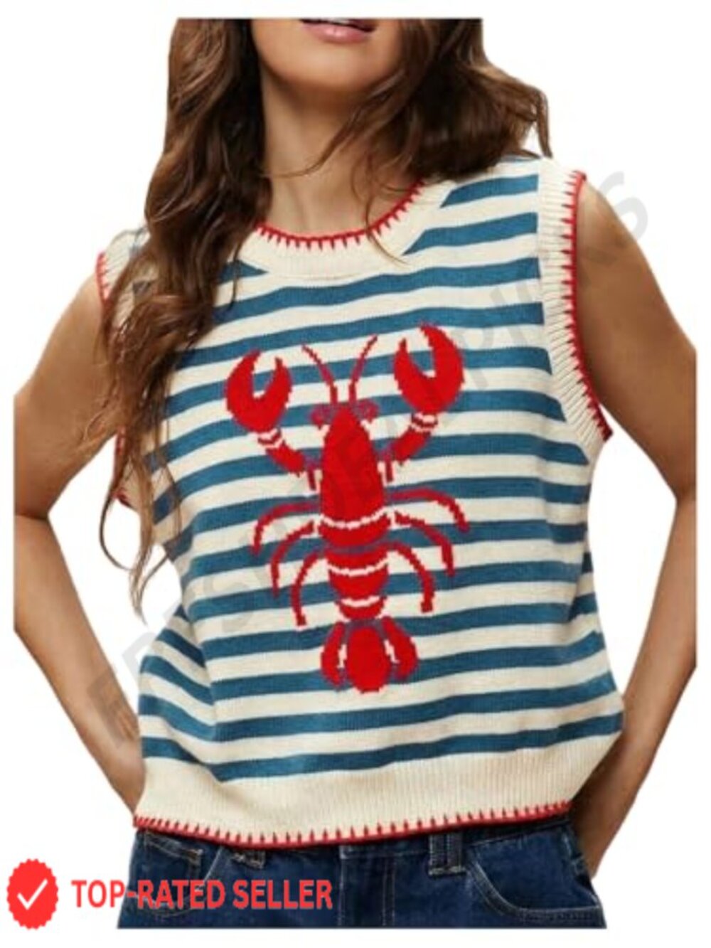 Sleeveless Lobster Crochet Knit Sweater Vest Lightweight Summer Top